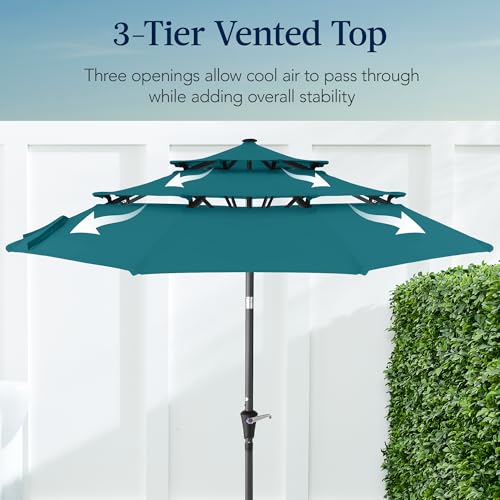 Best Choice Products 10ft 3-Tier Market Patio Umbrella, Outdoor Sun Shade with Tilt, Crank Lift, 8 Ribs for Backyard, Deck, Poolside - color: Cerulean