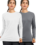 isnowood Women's Sun Protection Long Sleeve Shirts, UPF 50+ UV Rash Guard Swim Shirt, Workout Hiking Running Athletic Tops - color: 2 Pack-white, Gray, size: Small