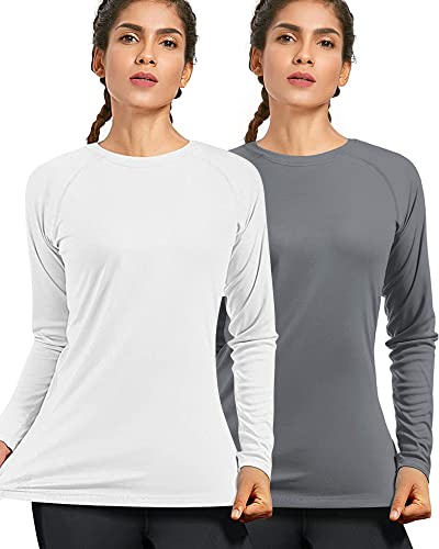isnowood Women's Sun Protection Long Sleeve Shirts, UPF 50+ UV Rash Guard Swim Shirt, Workout Hiking Running Athletic Tops - color: 2 Pack-white, Gray, size: X-Large