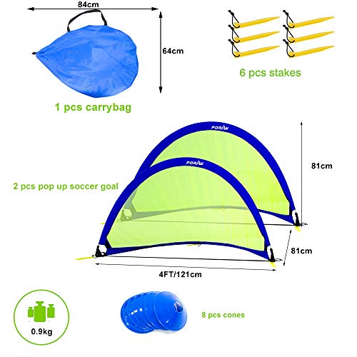 Poray Soccer Goal for Kid Easy-up Set of Two Portable Soccer Net 210D Oxford with 8 Field Marker Cones Extra Stakes Fun for Backyard and Soccer Training - color: Blue, size: 4FT