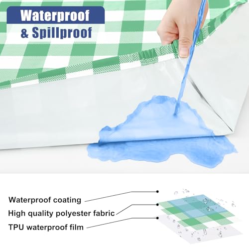 Smiry Picnic Table Cloth 2 Pack, Waterproof Elastic Fitted Tablecloths for 18x72 Rectangle Tables, Washable Polyester Buffalo Plaid Tablecloth for Camping & Outdoor (Sage Green & White, 18" x 72") - color: Sage Green and White, size: 18" x 72"