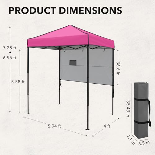 6x4 Pop Up Canopy Tent with Half Wall Panel, Instant Portable Beach Canopy, Outdoor Tent with Carry Bag for Camping, Sports, Tailgating, Events, Pink - color: Pink, size: With Half Wall
