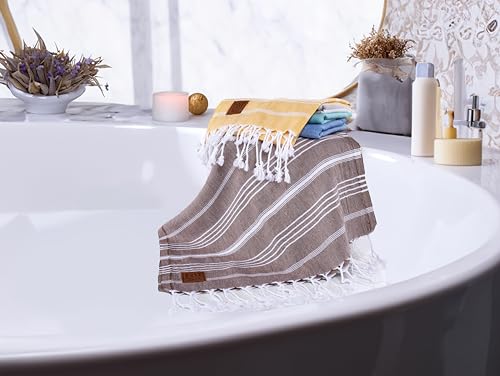 Gold CASE LYCIA Turkish Beach Towel Set of 6 – 100% Cotton Turkish Beach Towels Bulk 70 x 38'' – LYCIA Oversized, Quick Dry & Sand Free Beach Towel – Lightweight Towels Set in Mocha Mousse - color: Brown-beige, style: Beach-Bath Towel Set