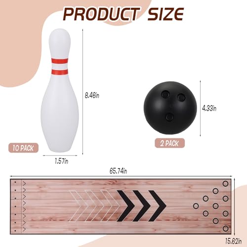 Mini Bowling Set, Indoor & Outdoor Home Bowling Alley Set with Thicken Lane, Bowling Pins & Ball Set for Family & Friends, Diatomite & Rubber Materials Lane (Upgrade)