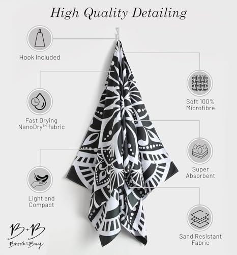 Brook + Bay Sand Free Beach Towel, Compact Beach Towel, 35"x78" Beach Towels - Oversized, Sandproof, Light Weight Beach Towel in a Bag - Mandala