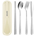 Travel cutlery set, 18/8 stainless steel cutlery, Reusable utensils set with case, Portable Silverware Lunch Box for Camping and Office-Stainless steel - color: Natural Color