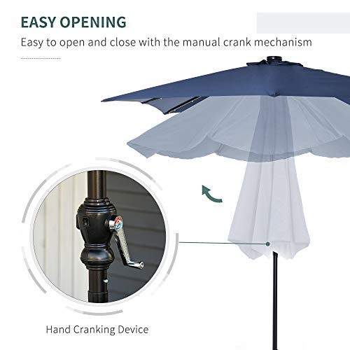Outsunny 9' x 7' Solar Umbrella, LED Lighted Patio Umbrella for Table or Base with Tilt & Crank, Outdoor Umbrella for Garden, Deck, Backyard, Pool, Beach - color: Dark Blue