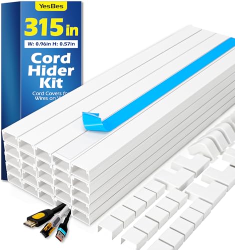 315in Cord Hider Kit, Paintable Cable Raceway, Cord Covers for Wires on Wall, Cord Hider for Wall Mount tv, tv Cable Hider Wall kit, Wire Covers for Cords, 20X L15.7in X W0.96in X H0.57in, White - color: 315in