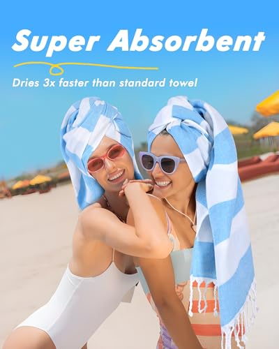 Genovega 6 Packs Oversized Stripe Turkish Beach Towel 74"x38" Thin Quick Dry Sand Free Pool Swim Towels Large XL Clearance Blanket Adult Travel Vacation Accessories Essentials Mulite Stripe - color: Lightblue Lightgreen Pink Purple Orange Yellow
