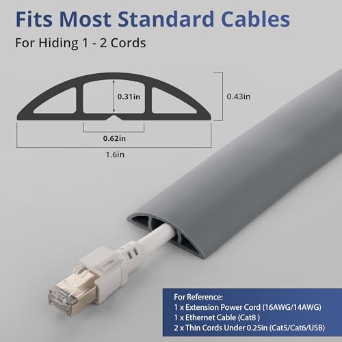 ZhiYo 5.6ft Cord Covers for Wires on Floor, Cord Hider Floor Hide Extension Cords, Soft PVC Cable Cover Cable Protector, Wire Cavity W0.62in H0.31in, Gray - color: Grey, size: 1.6'' W X 5.6' L
