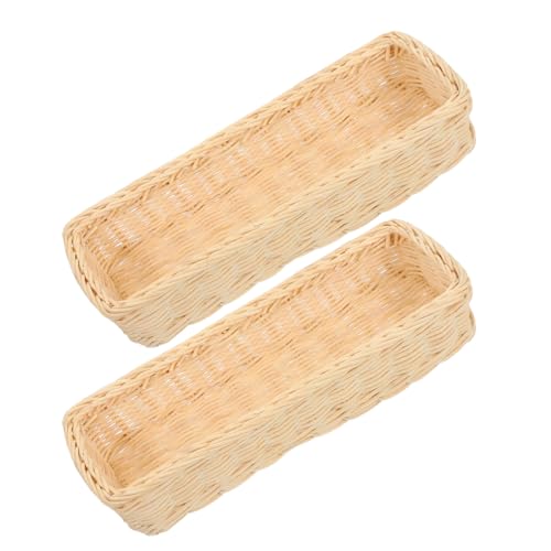 Amosfun Rattan Woven Cutlery Basket 2-Pack 9.84X3.93X1.96 Inch Wicker Utensil Organizer Spoon Fork Holder for Kitchen Drawer Countertop Storage