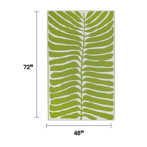 Fab Habitat Outdoor Rug - Waterproof, Fade Resistant, Crease-Free - Premium Recycled Plastic - Tropical Leaf Botanical - Patio, Deck, Porch, Balcony, Laundry Room - Hilo - Green - 4 x 6 ft - color: Hilo - Green, size: 4' x 6' (Rectangular)