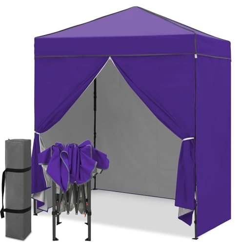 EAGLE PEAK 6x4 Instant Pop Up Canopy Tent with 4 Side Wall Panels, Straight Leg Sun Shelter, Portable Canopy with Carry Bag for Camping, Beach & Sports, Purple - color: Purple, size: Four Walls