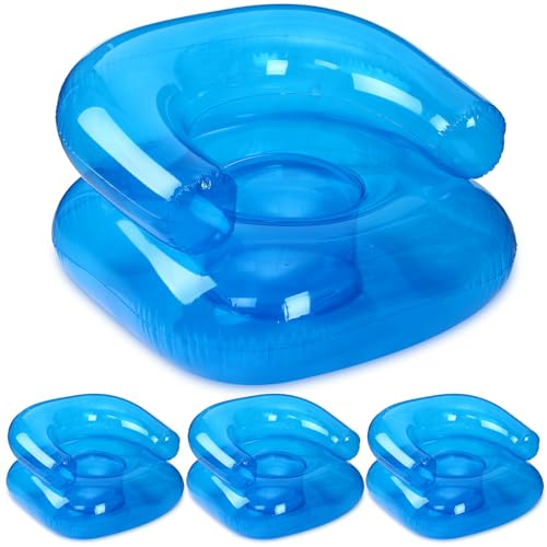4 Pcs 28 Inch Kids Inflatable Chairs Blow up Chairs Inflatable Furniture Novelty Blow up Couch Seat Waterproof PVC Air Sofa Couch for Kids Beach 90s Party Camping, Picnics Party Supplies - color: Blue