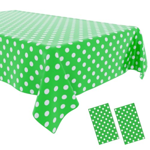 2 Pack Green Polka Dot Tablecloth,Green and White Tablecloths Disposable Plastic Rectangular Picnic Table Cover,Suitable for Rectangular Tables(54 x 108 Inches) - color: Polka Dot Green, size: 54" x 108" Rectangular (2 Pack)