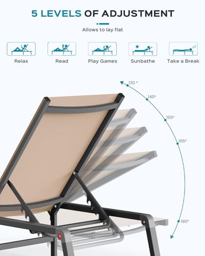 Ciokea Aluminum Foldable Lounge Chairs Set of 2 with 1 Outdoor Aluminum Side Table ，Perfect Match ，Suitable for Courtyard, Balcony, Lawn and Other Scenes，Khaki - color: Khaki, size: 2 Chairs + 1 Side Table (3pcs)