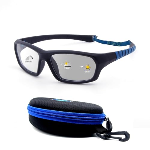 BLUE CUT Kids Sports Protection Goggles – Photochromic Safety Glasses for Children, Basketball, Baseball & Outdoor Sports - color: Black/Blue Photochromic-kids Size