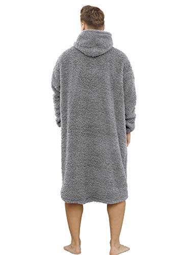 Sherpa Wearable Blanket Oversized Hoodie Sweatshirt TV Blanket with Long Sleeves and Pocket-Gray - color: Gray