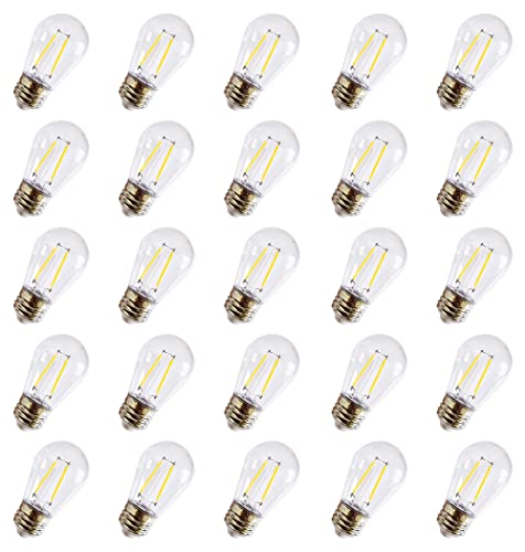Rolay S14 Clear String Light Bulbs, 2W Plastic LED Replacement Bulbs for Outdoor Patio String Lights with E26 Base, Pack of 25 - color: Led-clear
