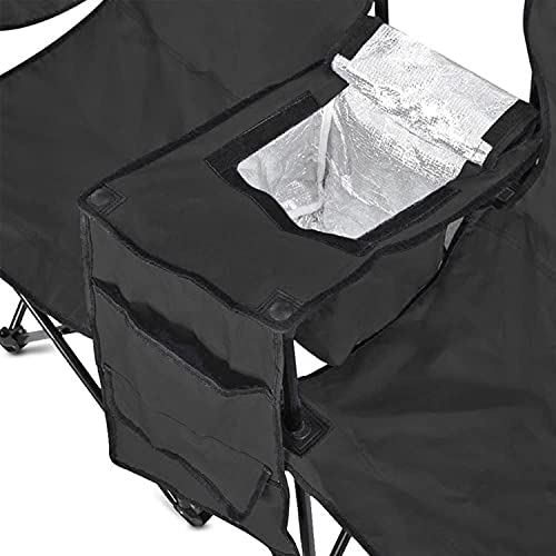 GoTEAM! Portable 2-Seat Folding Camp Chair with Cooler, Umbrella & Cup Holders – Outdoor Picnic, Beach, or Tailgate Seating – Carry Case Included - color: Black