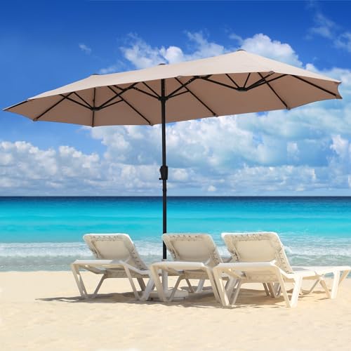 13Ft Large Patio Umbrella Outdoor Double-Sided Market Umbrella w/Easy Crank for Yard, Poolside, Deck, Khaki - color: Khaki, size: 13FT Umbrella