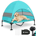 Windproof Elevated Dog Bed with Canopy & Stakes, 3-Sided 90% UV Block, Chew-Proof Teslin Mesh Mat for Large Dogs up to 150lbs(Blue X-Large) - color: Blue, size: X-Large