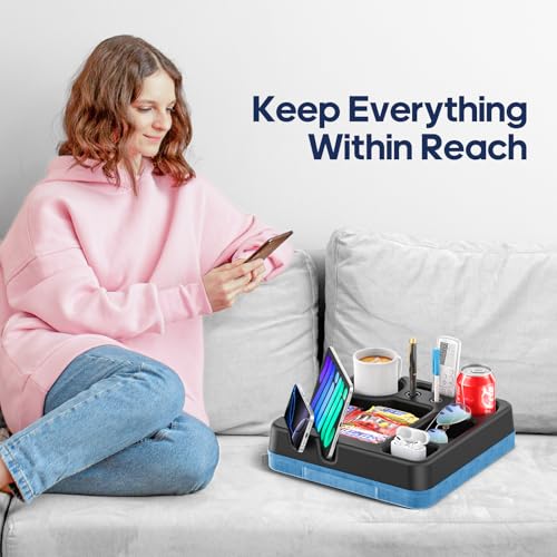 Couch Cup Holder Tray Couch Cup Holder Pillow Bed Tray Snack Sofa Bed Caddy Organizer Beach Sofa Drink Holder Anti-Spill Portable Snack Caddy Couch Remote Holder for Phone Pad Kindle Beverage Blue - color: Blue