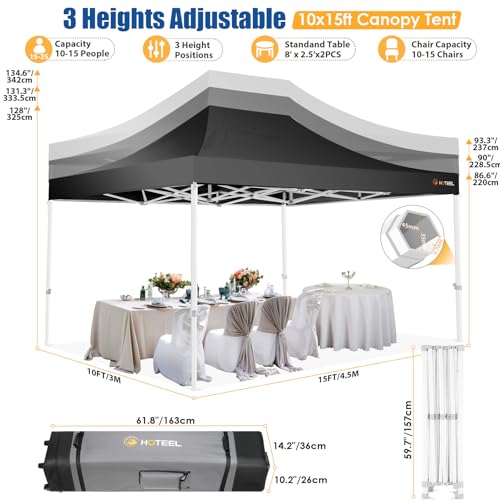 HOTEEL 10x15 Pop up Canopy Tent for Parties, Heavy Duty Easy Setup Tent Without Sidewalls, Outdoor Commercial Instant Gazebo for Wedding Event, with Roller Bag & Sand Bags, Black(Hexagonal Frame) - color: Black, size: 10x15FT (No Walls)
