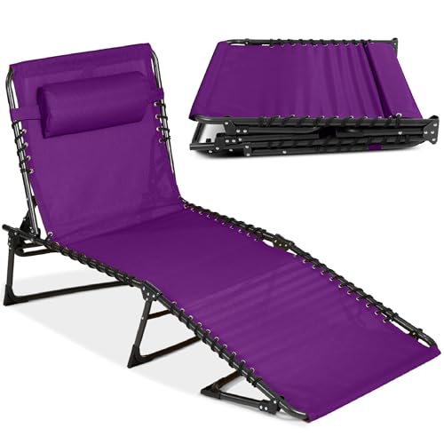 Best Choice Products Patio Chaise Lounge Chair, Portable Outdoor Folding Recliner for Lawn, w/ 8 Positions, Handles, 300lb Capacity - Purple - color: Purple