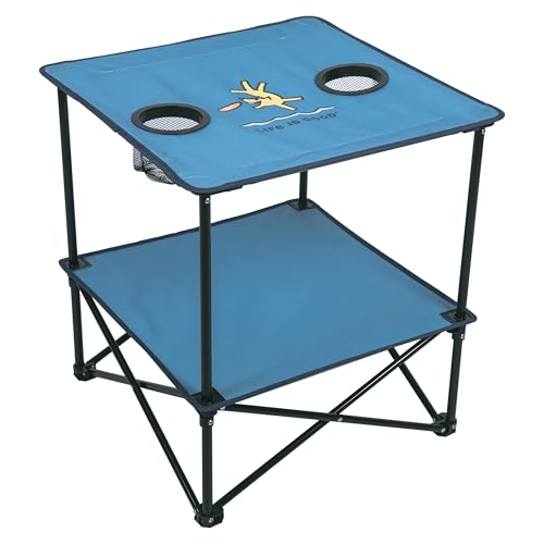Life is Good 22” Square Compact Outdoor Folding Table with Cup Holders and Carry Bag for Beach, Camping, 30lb Weight Capacity, Blue