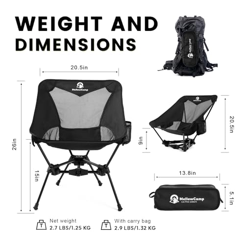 MellowCamp Camping Chair, Ultralight Folding Backpacking Hiking Chair, Compact Portable for Hiking, Camping, Backpacking, Beach, Roadtrip (Dark Night) - color: Dark Night
