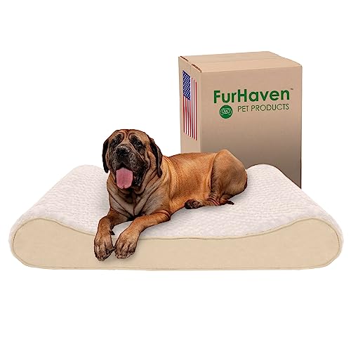 Furhaven Cooling Gel Dog Bed for Large Dogs w/ Removable Washable Cover, For Dogs Up to 150 lbs - Ultra Plush Faux Fur & Suede Luxe Lounger Contour Mattress - Cream, Jumbo Plus/XXL - color: Ultra Plush (Cream), size: Jumbo Plus