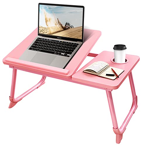 CloudTrip Laptop Desk for Bed or Couch, Lap Desk, Woking in Bed Desk, Home Office Desks, Breakfast Tray, Desk with Cup Holder, Watching Movies in Bed, Laptop Stand for Bed, Fordable Legs Desk (Pink) - color: Pink
