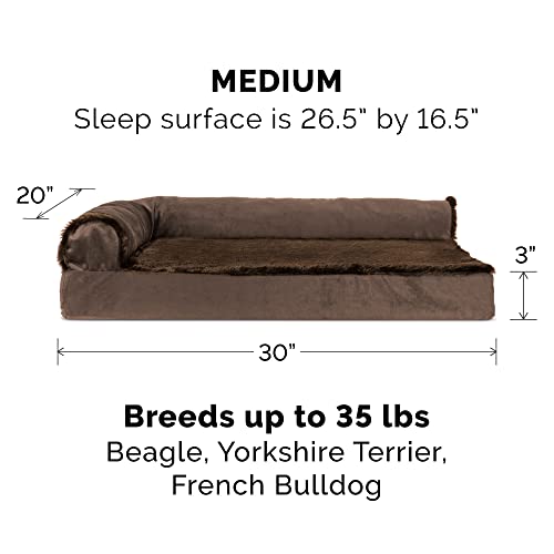 Furhaven Cooling Gel Dog Bed for Medium/Small Dogs w/ Removable Bolsters & Washable Cover, For Dogs Up to 35 lbs - Plush & Velvet L Shaped Chaise - Sable Brown, Medium - color: (Plush & Velvet) Sable Brown, size: Medium