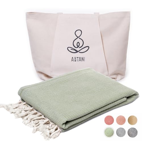 ATANI 69x35 in Oversized Turkish Beach Towel Set with Tote Bag – Quick-Dry 100% Turkish Cotton Peshtemal, Sand-Resistant, Lightweight for Shower, Travel, Pool, Yoga (Green) - color: Green + Bag, size: 35 inc x 69 inc