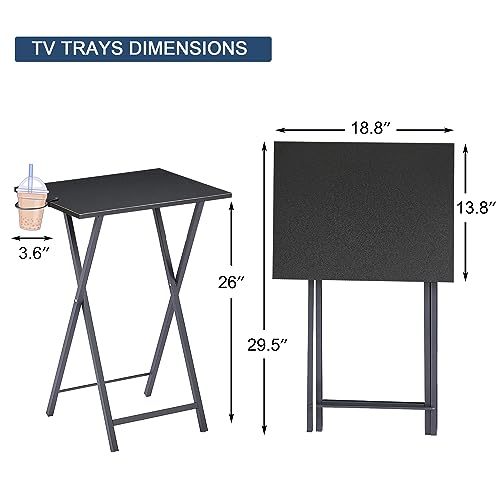 VECELO Folding TV Tray for Eating Set of 4, Portable Dinner/Snack Table with Cup Holder for Couch, Living Room and Small Space,Black - color: Black, size: 4 Pack