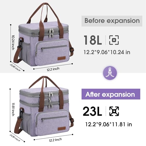 Maelstrom Lunch Box, 23L Insulated Lunch Bag, Expandable Double Deck Cooler Bag, Lightweight Leakproof Tote Bag With Side Tissue Pocket, Suit For Men and Women (D Lavender) - color: D Lavender