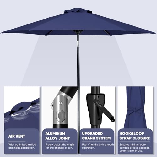 Tempera Patio Market Outdoor Table Umbrella with Push Button Tilt and Crank, Large Sun Umbrella with Sturdy Pole & Fade Resistant Canopy, Easy to Set - color: Navy, size: 7.5 FT