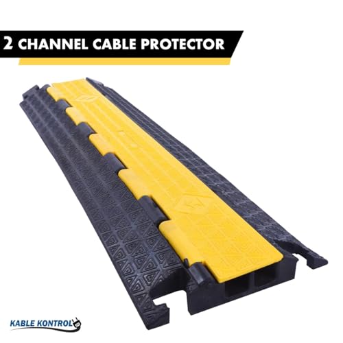 Kable Kontrol Atlas Cable Protector Wire Ramp - 2 Channel Bulk Wholesale Pallet - 80 Pcs - 39" Long Black & Yellow - 20,000 Lbs Load Capacity - Rubber Speed Bump Wire Protector Cord Cover - CP9972 - size: 2 Channel - 80 Units