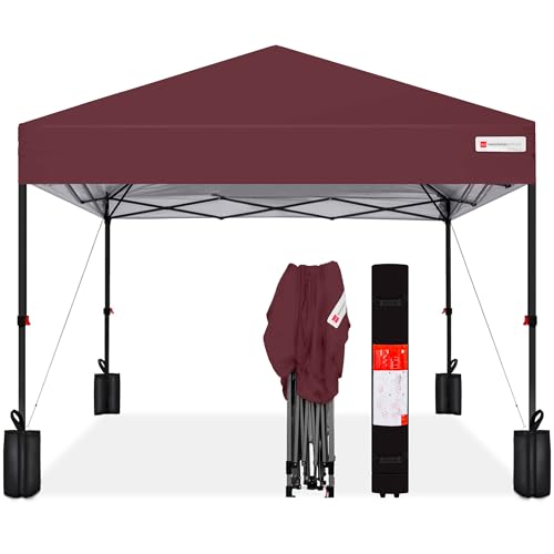 Best Choice Products 10x10ft Pop Up Canopy Tent, Outdoor Shade, 1 Person 1 Minute Set Up, Carry Case, 4 Weight Bags - Burgundy - color: Burgundy, size: 10x10ft