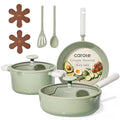 CAROTE Pots and Pans Set Nonstick, Ceramic Cookware Set, Green Cooking Set Kitchen Induction Set with Steamer, PFAS PTFE Free,9 Piece - color: Green, size: Stockpot