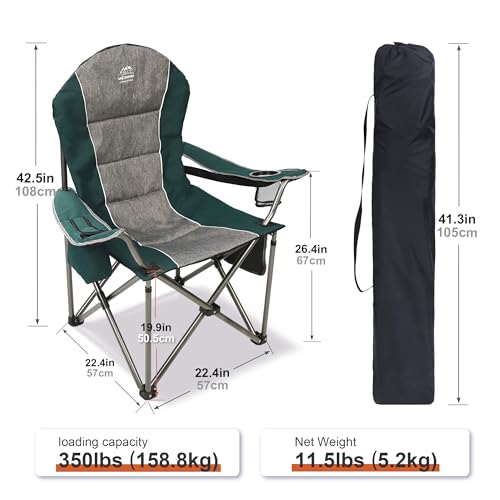 Camping Chairs for Adults,High Back Folding Camp Chair with Cup Holder and Cooler Bag,Heavy Duty Outdoor Lawn Chairs,Perfect for Camping,Hiking,Picnics,and Beach Trips,Dark Green… - color: Dark Green