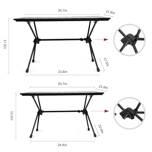 Naturehike FT11 Height Adjustable Camping Table, Ultralight Aluminum Roll Up Table with Carry Bag, Portable Backpacking Camp Table for Hiking Picnic Fishing Beach