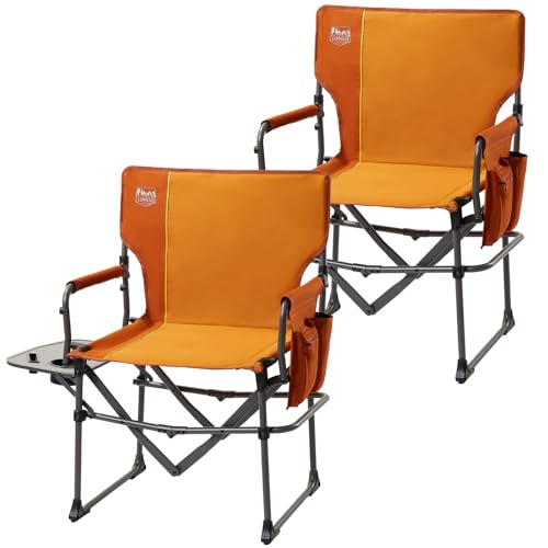 TIMBER RIDGE Aluminum Camping Directors Chair with Side Table Pocket, Portable Folding Chair, Heavy Duty Lawn Chair for Fishing Trip Picnic Concert Outdoor 400lbs, Orange 2 Pack - color: Orange-2 Set, style: Standard
