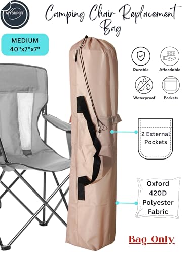 Replacement Bag for Folding Camping Chair, Portable Camp Chair, Hammock, Yoga Mat, Umbrella, Tents, Tripods, Fishing Poles - 420D Oxford Polyester Fabric - color: Tan, size: Medium 40"x7"x7"