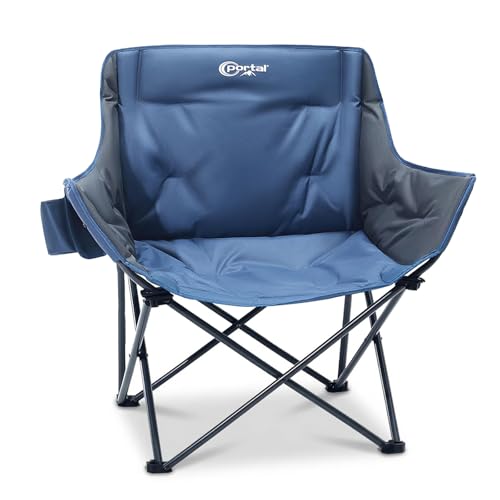 Portal 32" Oversized Camping Chair, Foldable Heavy Duty 350 lb Padded Ergonomic Seat for Big & Tall Adults, Pinch-Free Extra Wide Design Featuring Cup Holder & Carry Bag for Fishing, Lawn & Sidelines - color: Blue, style: 1 Pack
