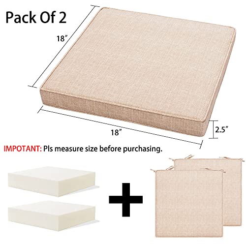 Magpie Fabrics Indoor Outdoor Waterproof Square Chair Cushion, 18" x 18" x 2.5", 2 Pack, Water Resistant Seat Cushions, for Patio Garden Office, Beige Textured - color: Beige Textured
