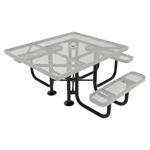 COATEDOUTDOORFURNITURE Heavy-Duty Portable ADA-Compliant Outdoor Picnic Table with Umbrella Hole, Expanded Metal Patio Dining Furniture Made in America (46" Square Top, Textured Grey) - color: Textured Grey, Expanded Metal, size: 46 In, Square Handicap