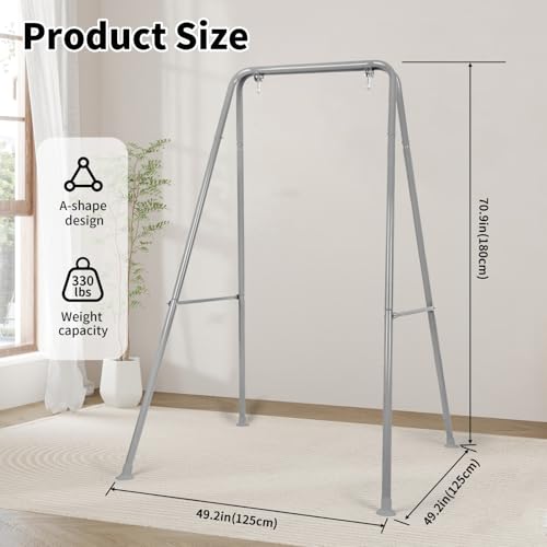 Hammock Chair Stand, Heavy-Duty A-Frame Metal Swing Stand for Indoor and Outdoor, Suitable for Most Hanging Chairs, Easy to Assemble & Store, Hammock Chair not Included (Gray)
