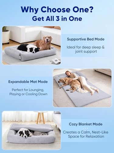 Rywell Cooling Dog Beds for Large Dogs, 35" x 28", Orthopedic Bed with 3-in-1 Adjustable Design, Cooling Mat with Arc-Chill Tech (Q-Max>0.5), Non-Slip & Fully Machine Washable, Grey - size: Large